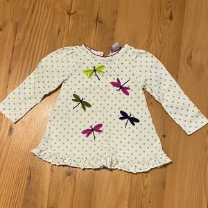 Hartstrings White Polka Dot Blouse with Colorful Dragonflies